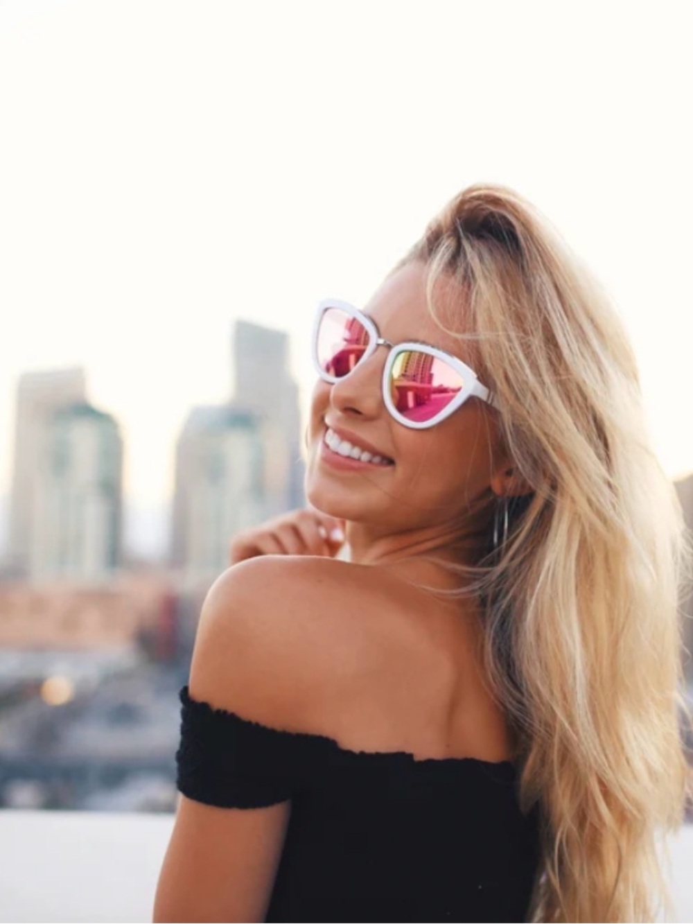 Blenders Kim Dandy White Cat Eye Sunglasses with Pink Mirrored Lenses